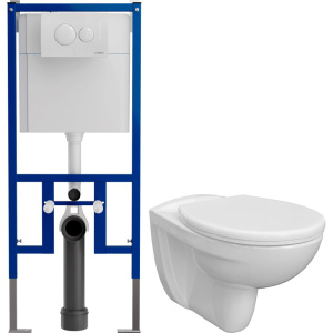 Комплект Унитаз подвесной DIWO Анапа безободковый, микролифт, дюропласт + Инсталляция + Кнопка 7310 белая