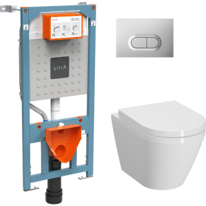 Комплект VitrA Integra Round L-box 9004B003-7202 подвесной унитаз безободковый, с микролифтом + инсталляция + кнопка