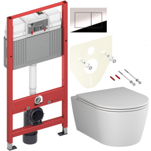 Комплект Унитаз подвесной AM.PM Func C8F1700MWSC безободковый, с микролифтом, матовый белый + Инсталляция TECE Now 9400412 4 в 1 с кнопкой смыва