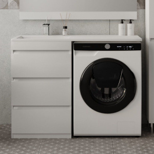 Тумба с раковиной Style Line Даллас 110 Люкс Plus L напольная, белая, 3 ящика