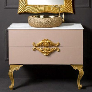 Тумба с раковиной Armadi Art NeoArt 100 капучино с ручками золото, с ножками