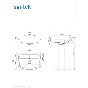 Купить Раковина подвесная Santek Лонги 60 1.WH50.1.756 белая в Москве с доставкой Раковина подвесная Santek Лонги 60 1.WH50.1.756 белая