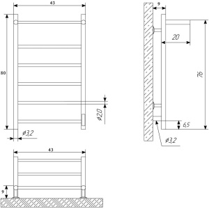 Полотенцесушитель электрический Двин Fj neo 80/40 полированный хром, с полкой
