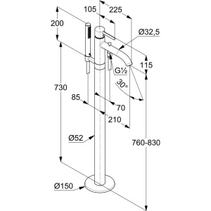 Напольный смеситель для ванны с душем Kludi Bozz 385900576 хром