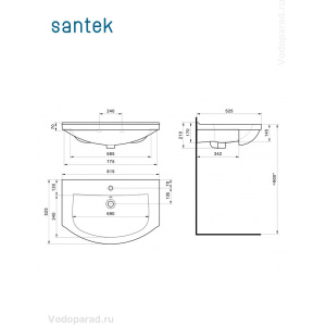 Раковина мебельная Santek Эльбрус 80 1.WH10.9.653 белая