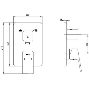 Купить Смеситель для ванны E.C.A.Tiera 102167205EX-KDE (внешняя часть) в Москве с доставкой Смеситель для ванны E.C.A.Tiera 102167205EX-KDE (внешняя часть)