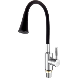 Смеситель для кухни Fashun A4053+B14 с гибким изливом, хром, черный