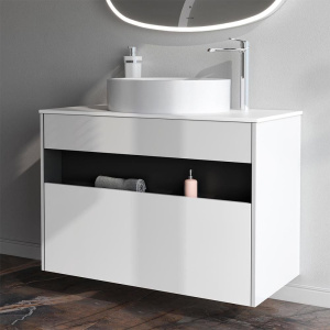 Тумба с раковиной AM.PM Func 100 белый глянец, со столешницей, раковина M8FWCC20550WG