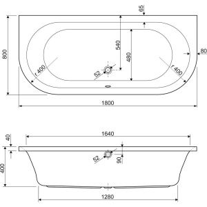 Акриловая ванна Cezares Metauro wall W37 180x80 см, овальная, с каркасом