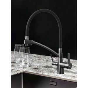 Смеситель для кухни Gappo G4398-19 с гибким изливом, оружейная сталь