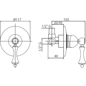 Смеситель для душа Cezares Margot DIM-03/24-Bi С ВНУТРЕННЕЙ ЧАСТЬЮ
