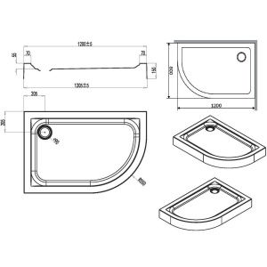 Поддон для душа AM.PM Like 120x80 правосторонний