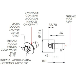 Термостатический смеситель Remer Elegance NT30 С ВНУТРЕННЕЙ ЧАСТЬЮ, для душа