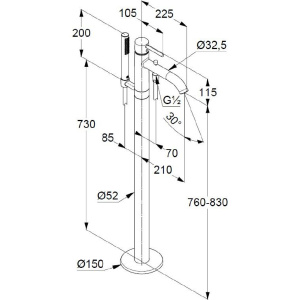 Купить Напольный смеситель для ванны с душем Kludi Bozz 385903976 черный в Москве с доставкой Напольный смеситель для ванны с душем Kludi Bozz 385903976 черный