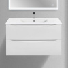 Тумба с раковиной Vincea Mia Slim 90, 2 ящика, белая глянцевая