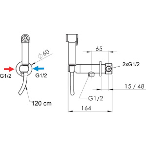 Гигиенический душ Remer X Style N64W со смесителем, С ВНУТРЕННЕЙ ЧАСТЬЮ, золото брашированное