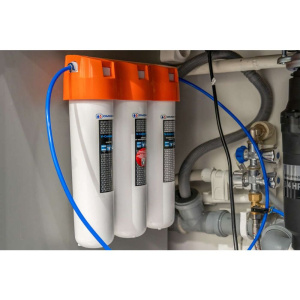 Комплект Смеситель Omoikiri Nagano BN нержавеющая сталь + Фильтр Pure Drop Lite