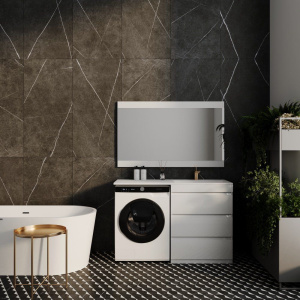 Тумба с раковиной Style Line Даллас 130 Люкс Plus напольная, белая, 3 ящика R