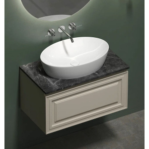 Тумба с раковиной Sancos Very 80 см, beige soft, столешница черный мрамор, раковина CN5018