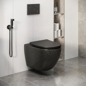 Купить Унитаз подвесной Grossman Color GR-4411BBLS безободковый, с микролифтом, черный с текстурой крокодила в Москве с доставкой Унитаз подвесной Grossman Color GR-4411BBLS безободковый, с микролифтом, черный с текстурой крокодила