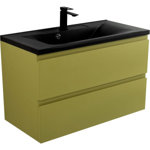 Тумба с раковиной Art&Max Bianchi 100 подвесная, оливковая, черная раковина