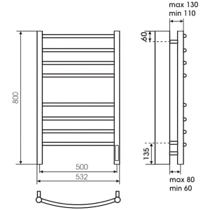 Купить Полотенцесушитель электрический Terminus Классик П8 500x800, черный муар в Москве с доставкой Полотенцесушитель электрический Terminus Классик П8 500x800, черный муар