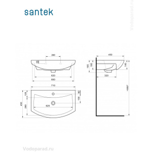Купить Раковина мебельная Santek Балтика 70 1.WH20.7.776 белая в Москве с доставкой Раковина мебельная Santek Балтика 70 1.WH20.7.776 белая