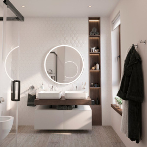 Купить Столешница STWORKI Ольборг 120 дуб карпентер, без отверстий, 2 тумбы 60 + 2 раковины STWORKI Soul 1 белой в Москве с доставкой Столешница STWORKI Ольборг 120 дуб карпентер, без отверстий, 2 тумбы 60 + 2 раковины STWORKI Soul 1 белой