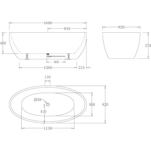 Акриловая ванна BelBagno BB69-1700-W0 170x80 см, отдельностоящая, овальная, с ножками, с донным клапаном