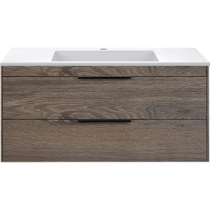 Тумба с раковиной Vincea Chiara 2D 100, 2 ящика, темный дуб, с белой раковиной