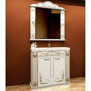 Тумба с раковиной Misty Барокко 100 белая, патина