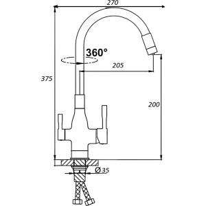 Смеситель для кухни D-lin D159315-4A с гибким изливом, черный
