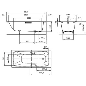 Стальная ванна Kaldewei Cayono 180x80 easy-clean mod. 751 275100013001