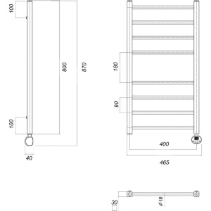 Полотенцесушитель электрический Domoterm Куба П8 40x80 ER, хром, R
