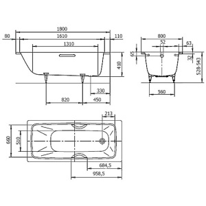 Стальная ванна Kaldewei Cayono 180x80 mod. 751 easy-clean anti-sleap 275130003001