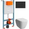 Комплект Унитаз подвесной VitrA Shift 7742B003-0075 белый глянцевый + Крышка 91-003-009 с микролифтом, петли хром + Инсталляция V-Fix Core 732-5800-01 с кнопкой смыва Root R 740-2211 черной матовой