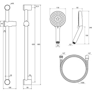 Душевой гарнитур Ravak X07S003 хром