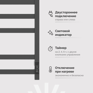 Полотенцесушитель электрический EWRIKA Пенелопа V7 80х50 графит