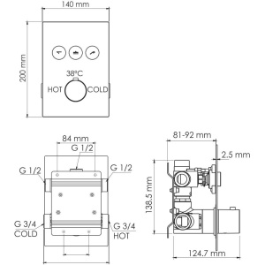 Термостатический смеситель Wasserkraft Neime 1944 Thermo С ВНУТРЕННЕЙ ЧАСТЬЮ, для ванны с душем