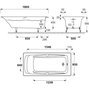 Чугунная ванна Jacob Delafon Repos E2904-S-00 180x85 см, с ножками P