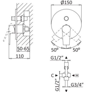 Смеситель для душа Cezares Nautic VDIM NOP С ВНУТРЕННЕЙ ЧАСТЬЮ