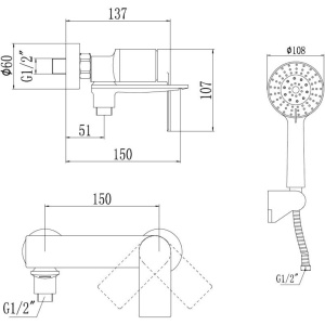 Смеситель для ванны с душем Savol S-601808H черный