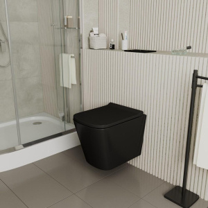 Купить Унитаз подвесной D&K Berlin черный, безободковый, с микролифтом в Москве с доставкой Унитаз подвесной D&K Berlin черный, безободковый, с микролифтом