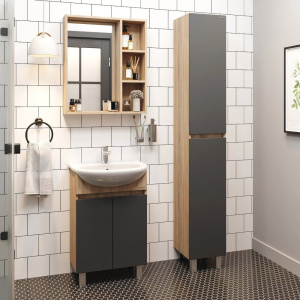 Тумба с раковиной Onika Милтон 50 напольная, серая, дуб сонома