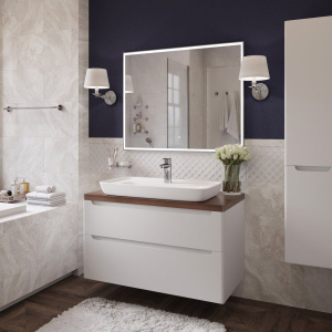 Мебель для ванной STWORKI Берген 100, белая с темной столешницей, с раковиной Углич 0117