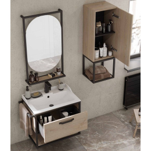 Зеркало AQUATON Лофт Фабрик 50 дуб эндгрейн, с полкой