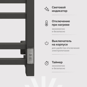Купить Полотенцесушитель электрический EWRIKA Пенелопа КВ 80х40, черный в Москве с доставкой Полотенцесушитель электрический EWRIKA Пенелопа КВ 80х40, черный