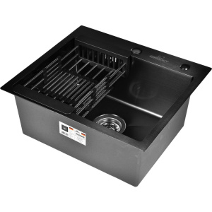 Мойка кухонная Wisent 5044B с PVD покрытием, с раздвижным коландером и дозатором, графит
