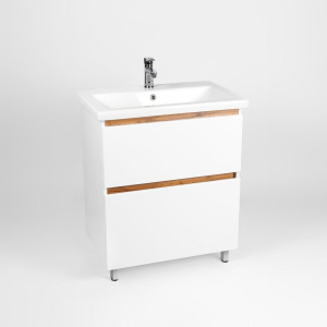 Тумба с раковиной VIANT Мальта 70 напольная, белая, дуб вотан