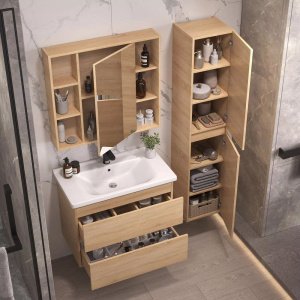 Тумба с раковиной SanStar Тоскана 80 дуб сонома светлый, раковина Santek Миранда 80